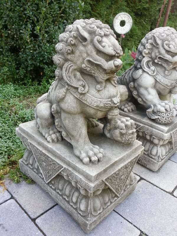 Garten Steinfigur Fu Hunde Foo Dog asiatische Gartendekoration